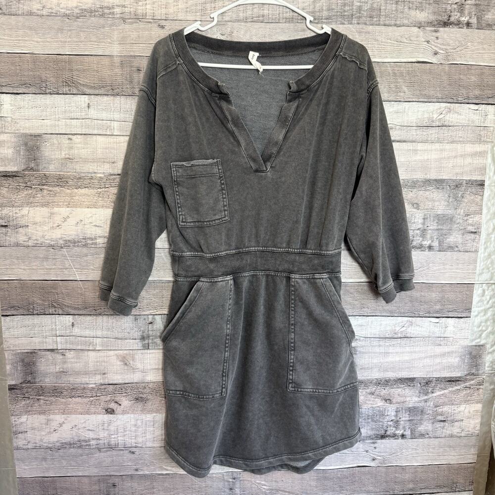 Daily Practice Anthropologie Utility Mini Sweatshirt Dress S Faded Black V-Neck